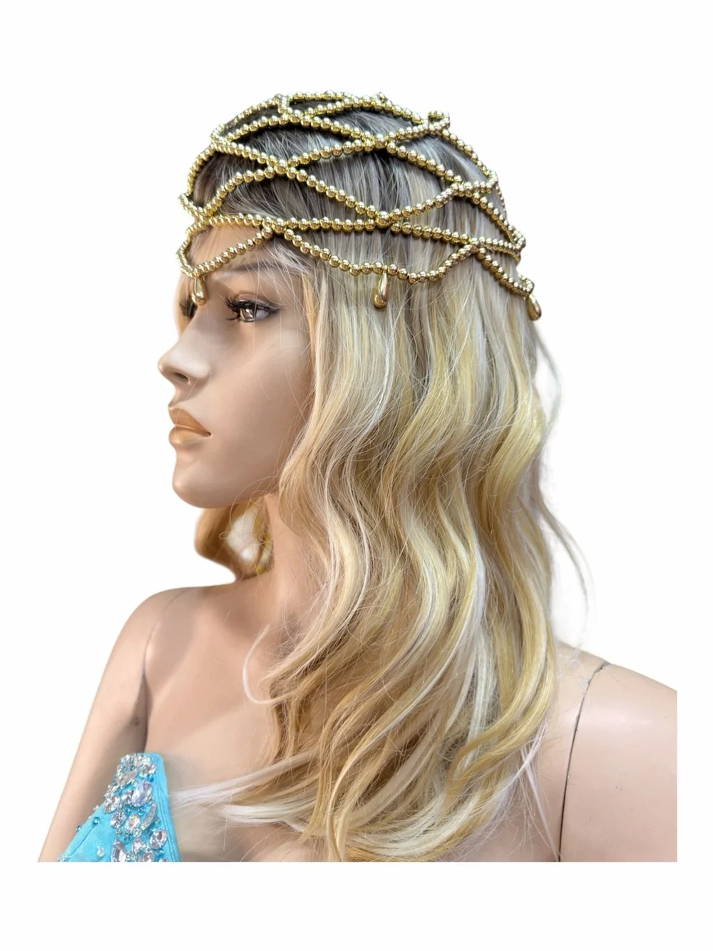 Gold Beaded Layered Headpiece - Boho Hair Chain